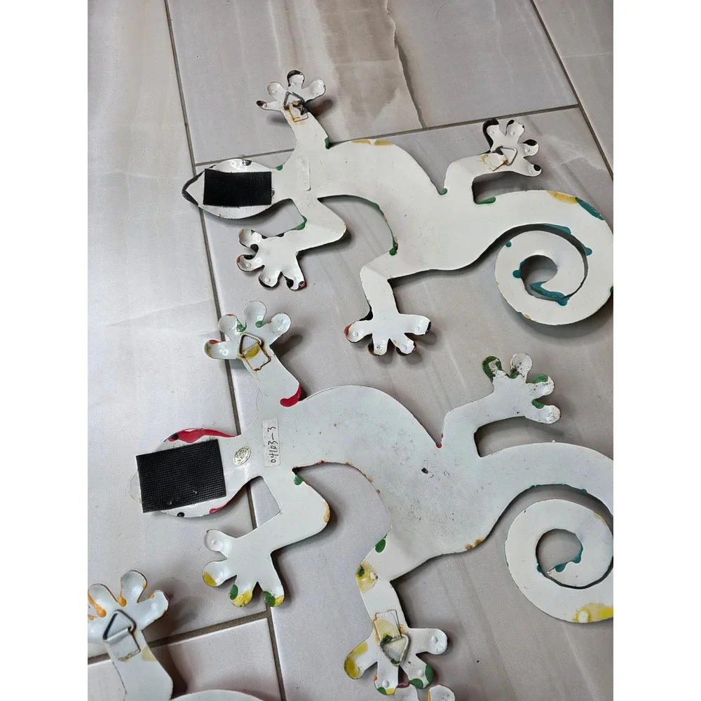 Set of 3 Colorful Metal Gecko Wall Art Hand Painted Lizard Garden Decor 13‎ Inch